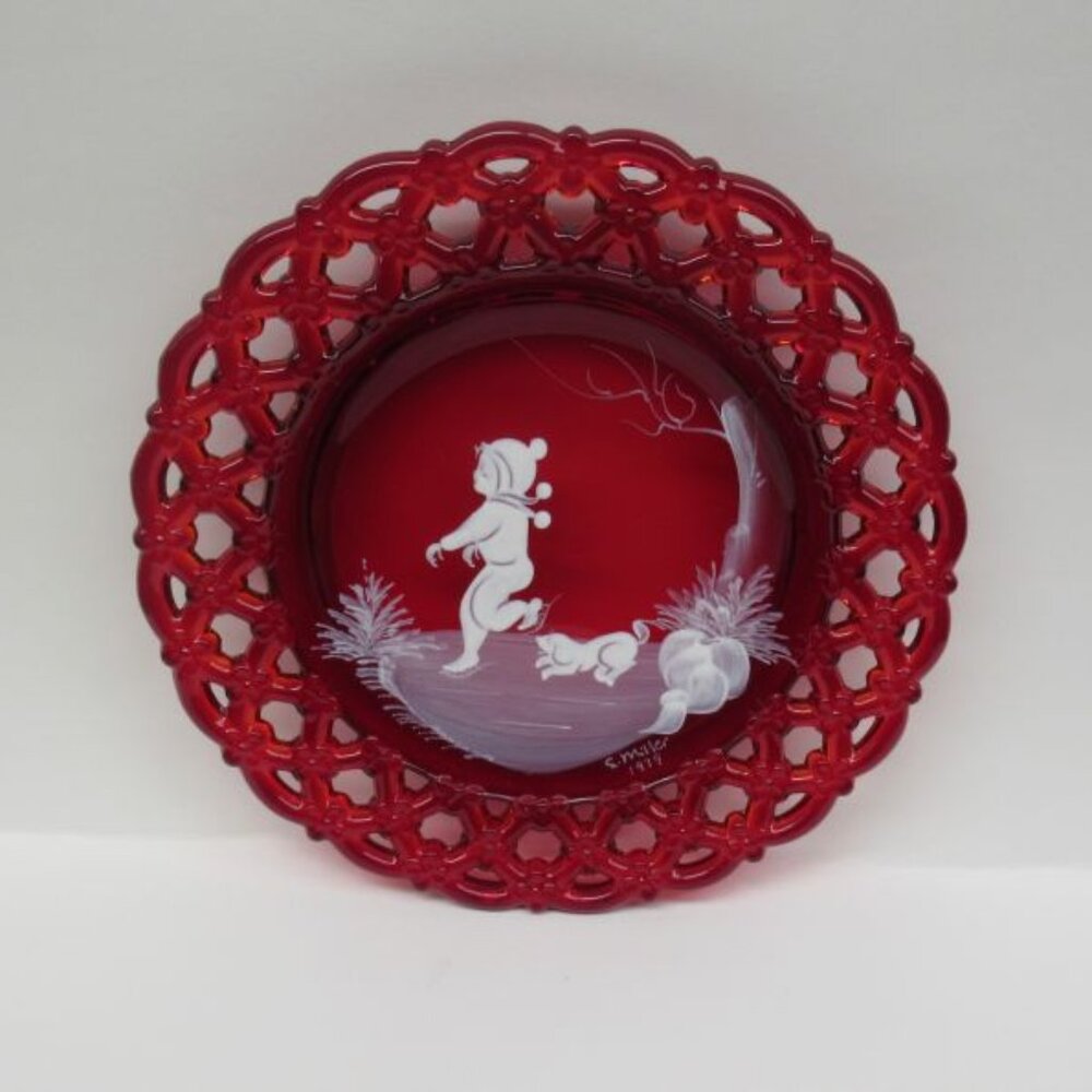 Westmoreland Red MARY GREGORY 8 1/4 In Plate Hand Painted by S. Miller 1979